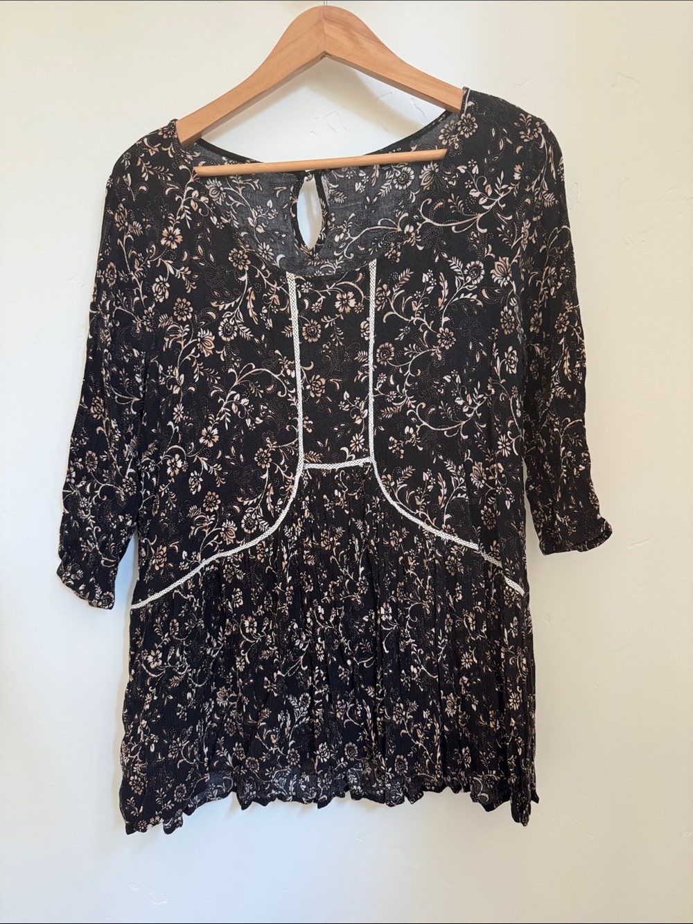 Staccato Black Floral Tunic with Cream Accents